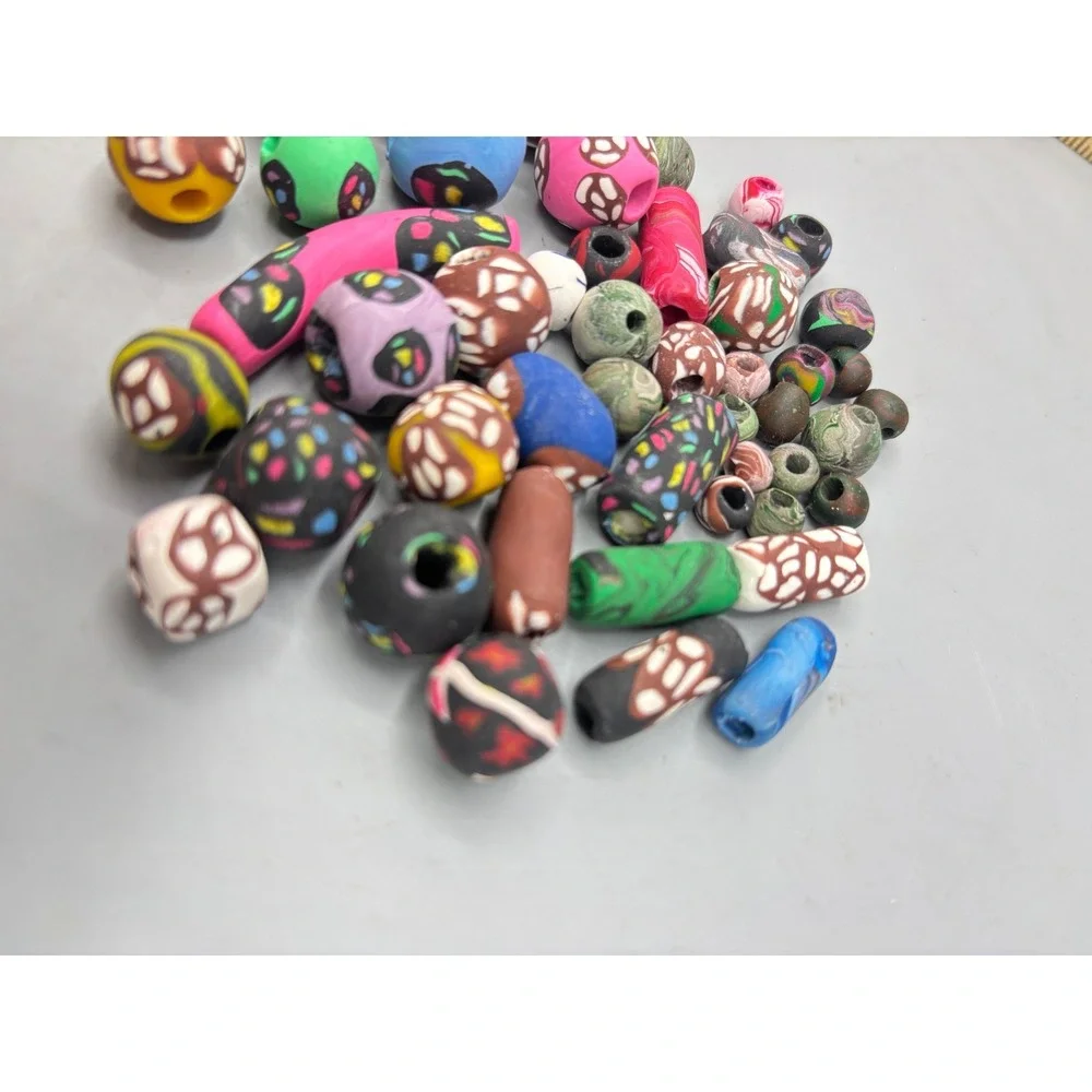 Vtg Polymer Clay Bead Lot‎ Millefiori Marbled Artisan Craft Jewelry Supplies